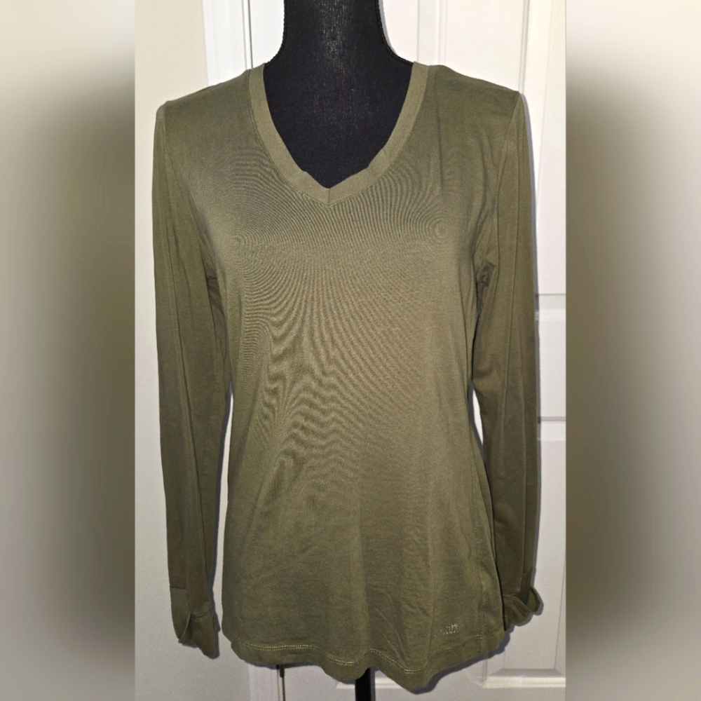 Calvin Klein Performance Women's Olive Green V-Neck Quick Dry Women's Top
